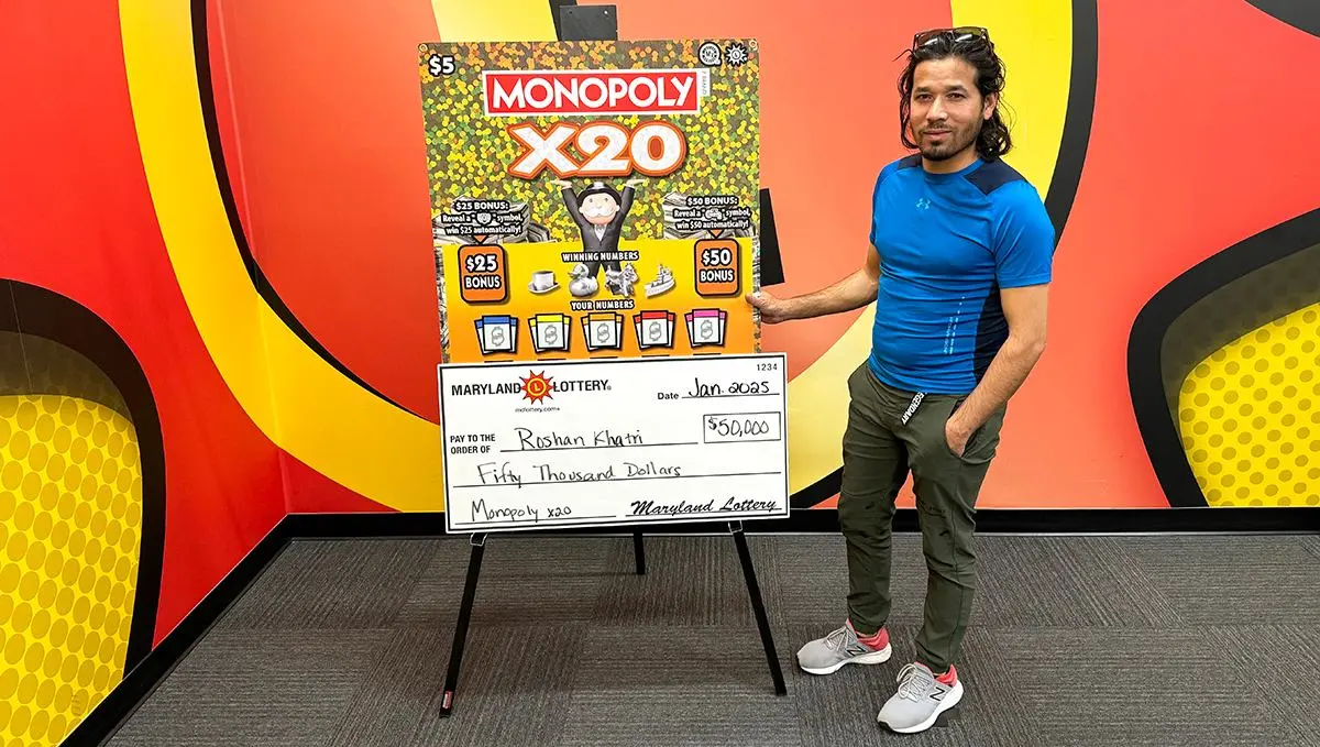 El jugador de lotería de Maryland gana el primer premio de 50 mil dólares del Monopoly X20 1 Ganador de Maryland-Lotteria-Monopoli-X20