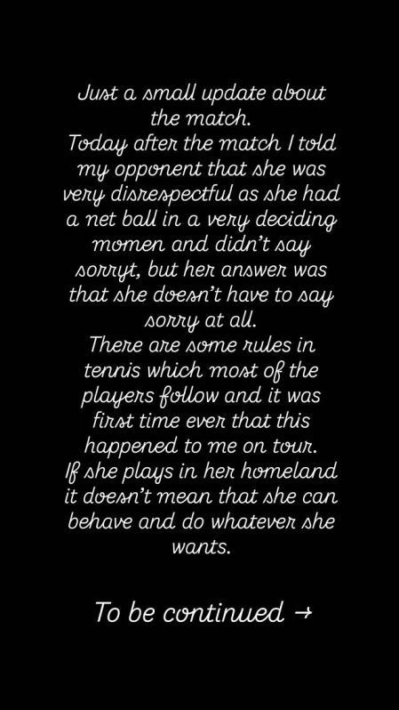 Parte del mensaje de Jelena Ostapenko dando su opinión en su cuenta de Instagram