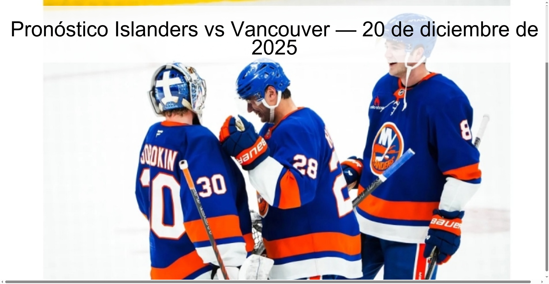 Pronóstico Islanders vs Vancouver — 20 de diciembre de 2025