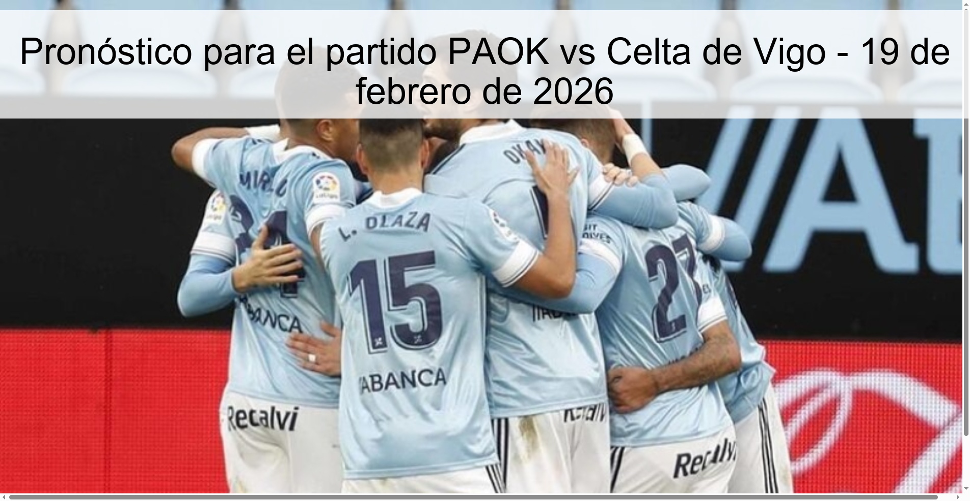 Prediction for the match PAOK vs Celta de Vigo - February 19, 2026