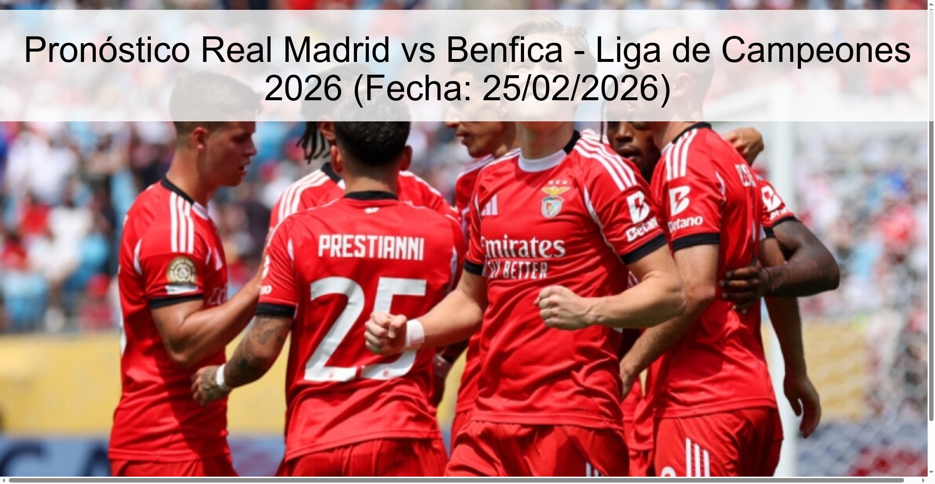 Real Madrid vs Benfica Prediction - Champions League 2026 (Date: 02/25/2026)